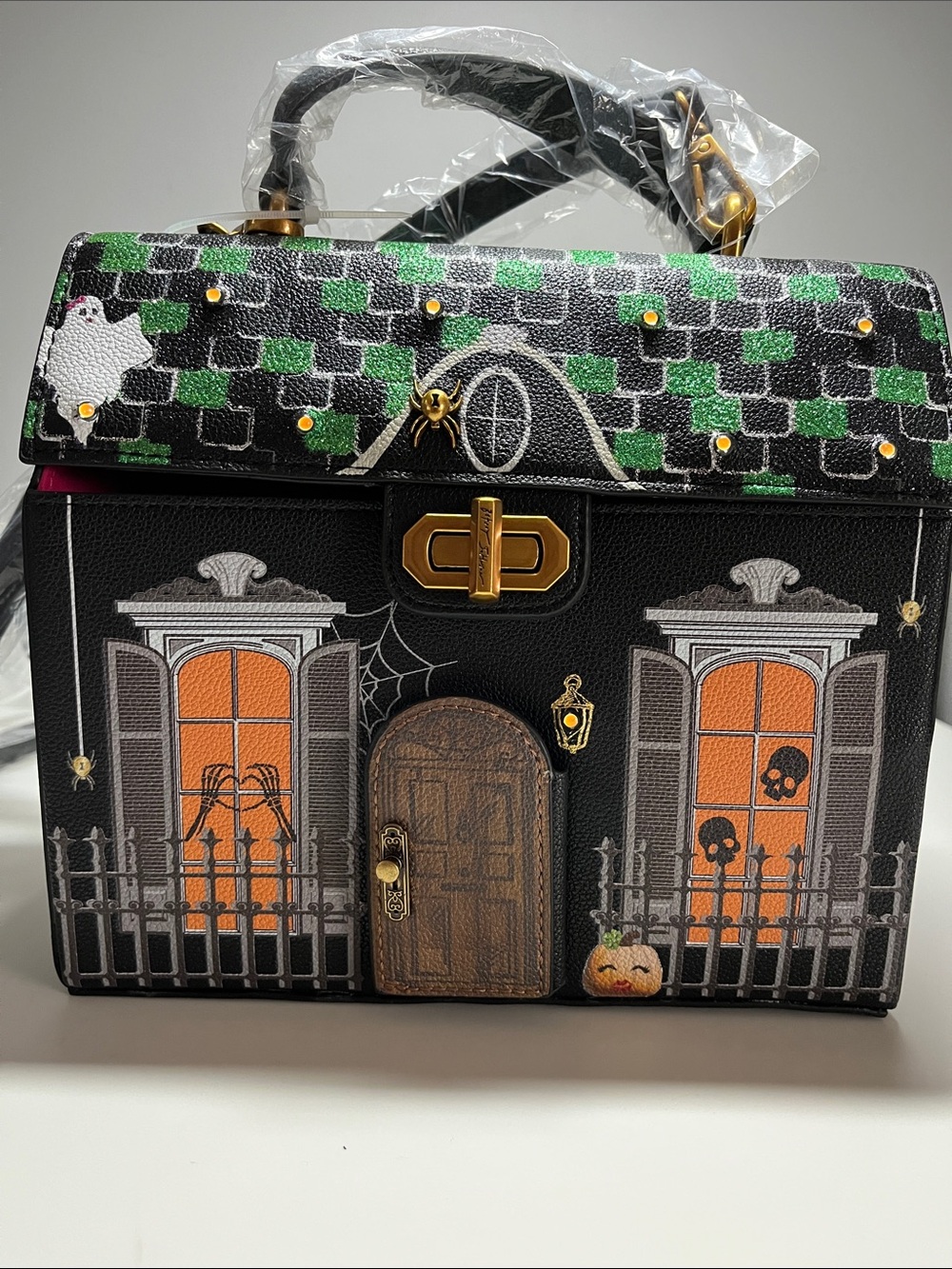 Betsey Johnson Black Orange Green Haunted House Crossbody Bag - Picture 3 of 17